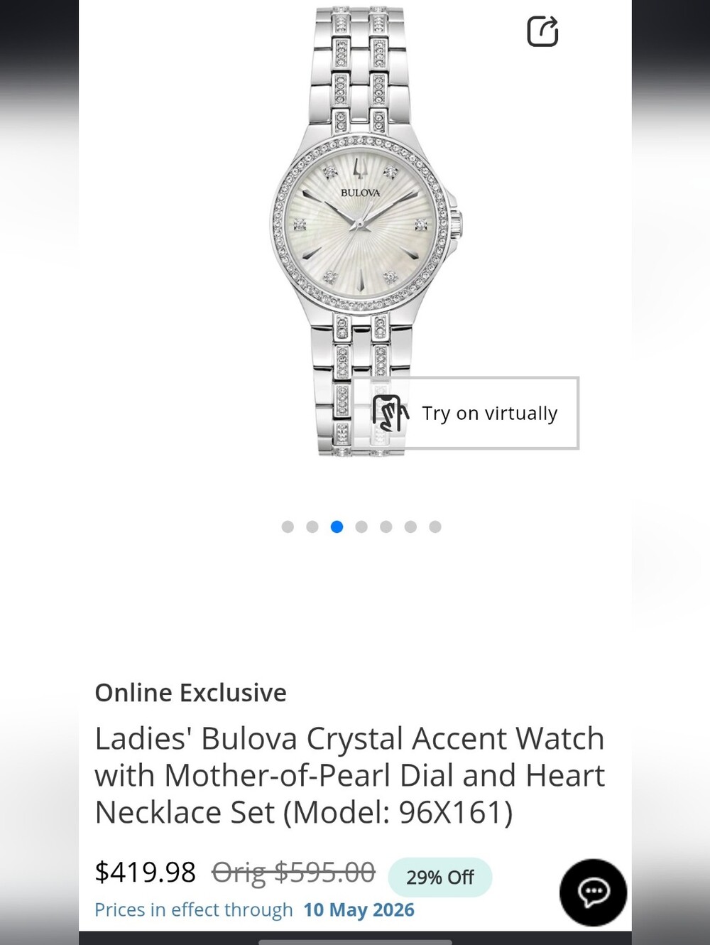 Bulova Ladies' Crystal Accent Watch – Silver Tone & Sunray Dial Model 96X161